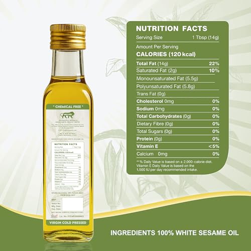 Image of Sugan Earth Cold Pressed White Sesame Oil 450ml | 100% Pure & Natural Til Oil | Kachi Ghani Sesame Seed Oil, GingellyOil | Unrefined, Chemical free, Rich in Antioxidants | Pure Edible Oil For Cooking, Skin & Hair Care