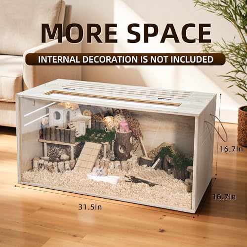 Hamster Cage Chewproof, 32" Wooden Guinea Pig Cage for Small Animals, Openable Top with Easy View Acrylic Panels for Hamster, Rabbit, Guinea Pig, Hedgehog(32" L x 15.7" W x 15.7" H) - Image 3