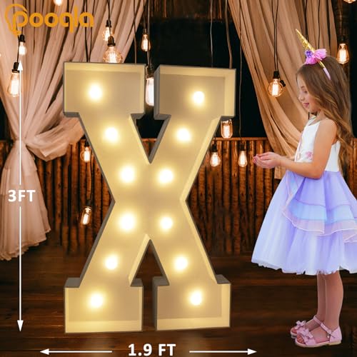 Image of Pooqla 3FT Marquee Light Up Letters, Cool White and Warm White LED Big Mosaic Marquee Letters 3 Feet, Giant Letter Sign for Balloons Birthday Anniversary Wedding Party Decoration, Letter X
