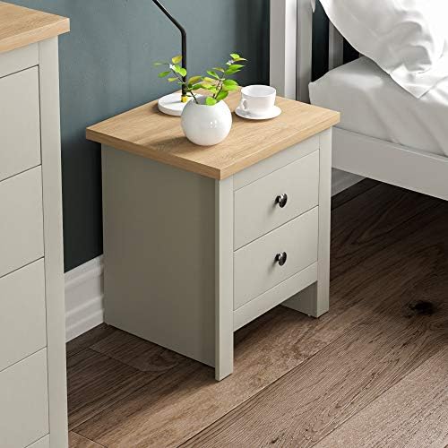 Vida Designs Arlington 2 Drawer Bedside Cabinet Chest of Drawers Table Storage Bedroom (Grey)