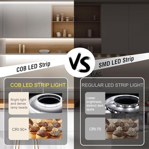 Image of EJ's SUPER CAR COB LED Strip Lights, 4.92FT 3Pack 6000K Cool White Battery Powered LED Strip Lights Timer Dimmable Flexible Cuttable Tape Lights for Cabinet Shelves Bedroom