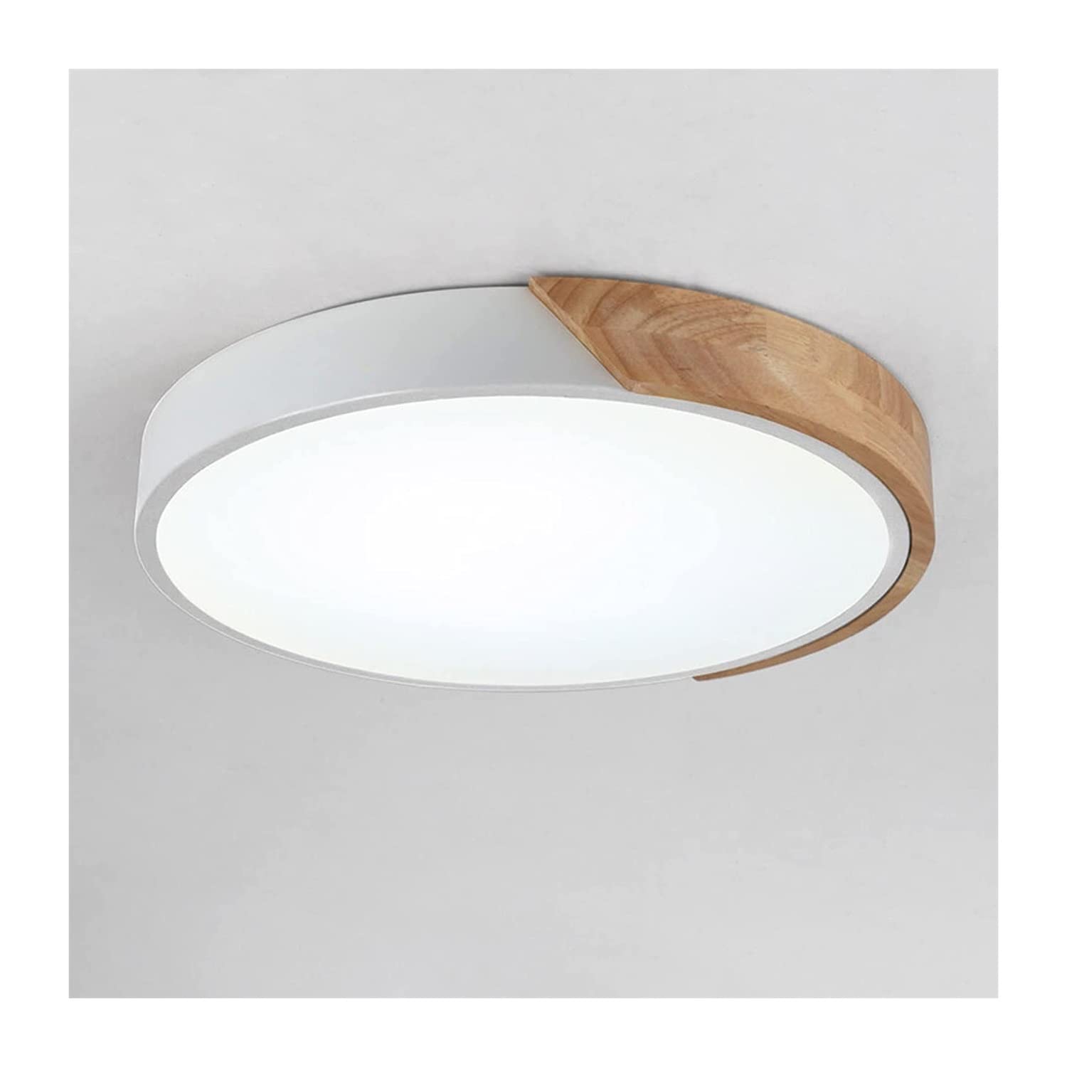 Plafonnier LED rond en cristal et bois dimmable blanc 23 cm