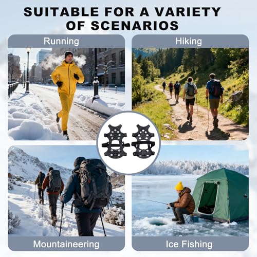 Crampons à glace antidérapants pour chaussures marche escalade pointes acier homme femme XL noir