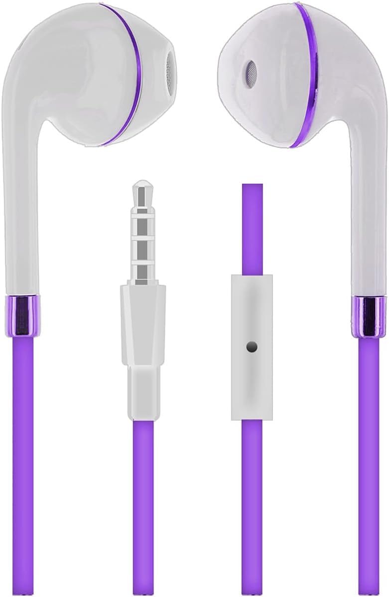 HM175VT Twist Stereo Earbuds with Case, White with Violet Accents; in-line Microphone; Stereo Sound; in-Ear Fit; Soft Rubber Finish
