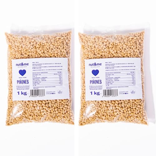 Piñones naturales 2 kg nut&me | Piñon de pino | Sin cáscara | Ideal para pesto | Keto | Sin gluten | Vegano y vegetariano | Fuente de fibra | Bajo contenido en azúcar | Pack 2 x 1 kg