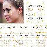 10 Sheets (30+ Different Styles) Face Tattoo Sticker, Freckle Sticker, Face Metallic Temporary Tattoo Water Transfer Tattoo for Professional Make up Dancer Costume Parties (16 Sheets)