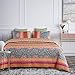 Wake In Cloud - Bohemian Quilt Set, Orange Coral and Green Boho Chic Mandala Pattern Printed, Soft Microfiber Bedspread Coverlet Beddings (3pcs, King Size)