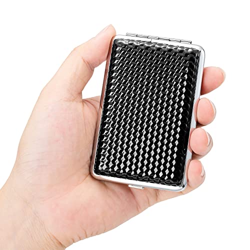 2 stuks PU lederen sigarettendoosje kleine mannen zwarte sigarettenetui dames, metalen sigarettenetui voor vrouw man sigarettendoosje zwart sigarettendoosje metaal voor 14 sigaretten met geschenkdoos - Afbeelding 6