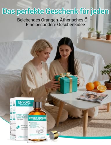 ENYORLI Ätherisches Süßorangenöl 100% Natürliches Orangenöl 100ml Kaltgepresst für Raumduft, Hautpflege & DIY, Mit Pipette