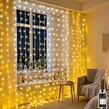 yowin Guirlande Lumineuse 3x3m 300 LED Rideau Lumineux Intérieur et Extérieur avec 8 Modes d'Éclairage et Timer, Rideau LED Étanche pour Décoration Mariage Chambre Salon Murale Esthétique Blanc Chaud