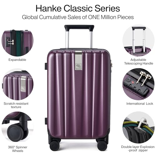 Image of Hanke Expandable Hardshell Luggage Sets 3 piece Carry On Luggage with Wheels Suitcases Lightweight Checked Tsa Luggage Rolling Large Suitcase Travel Luggage Bag Woman Men 20 /24 /29 Inch(Purple)