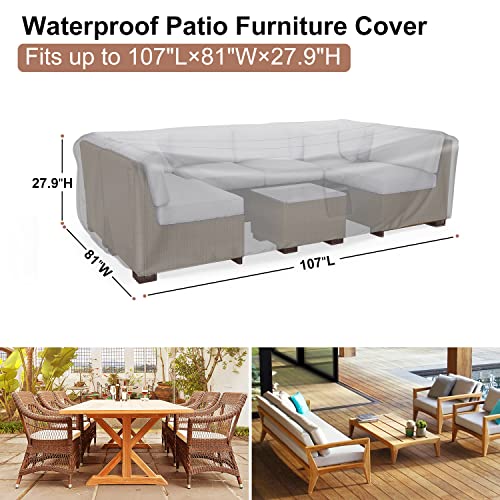 Image of Mrrihand Outdoor Patio Furniture Covers Waterproof 107 inchLx81 inchWx27.9 inchH Black | All Weather Protection Against Rain, Dust & UV Rays; Fits Dining Table & Chair or Sectional Set, Heavy-duty for Patio & Deck