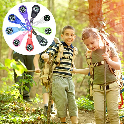 LongSLong Mini Compass for Kids, 10pcs Bulk Kit, Paracord, Plastic, Liquid Filled, Kid-Friendly Design, Navigation Compass
