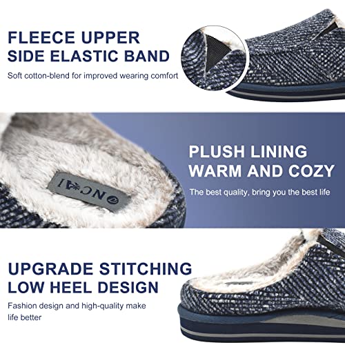 Oncai House Slippers For Men With Orthotic Arch Support Warm Stripe Cotton-Blend Faux Fur Plantar Fasciitis Clog Slippers Slip-On High-Density Memory Foam Indoor Outdoor Rubber Sole Blue Size 11 #TOP2