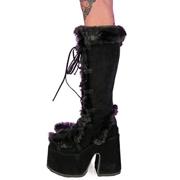 Winter Warm Fur Knee High Boots Women's Platform Gothic Punk