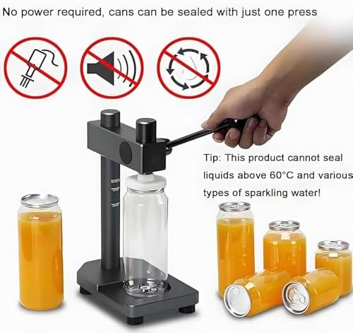 Manual Can Sealer for Home Use No Electricity - Adjustable Height Fixed Base Universal Sealer for Various Size Can Covers & PET Bottle Lids (Silver)