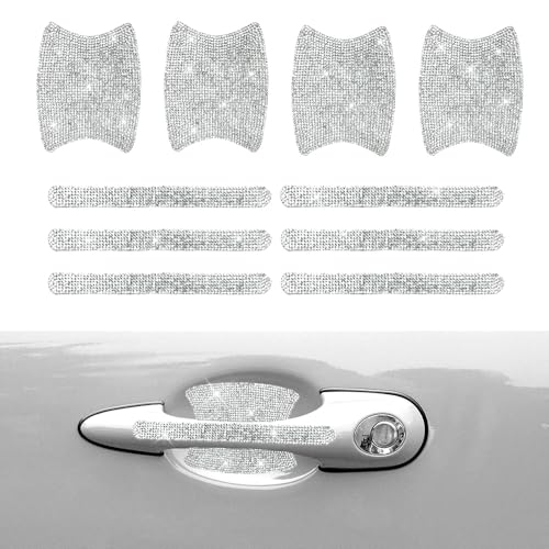 Image of 10PCS Car Door Handle Protective Cover,Bling Handle Protector,Car Door Handle Anti Scratch Sticker,Crystals Have A Reflective Effect, Making Vehicles Dazzling (White)