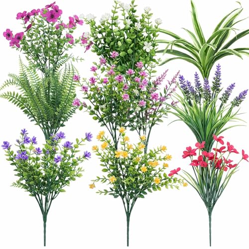 Fleurs Artificielles 10 Pièces, Plante Artificielle, Fleur Artificielle, Fleurs Fausse en Plastique Résistantes aux UV, Fausse Fleur Decoration Exterieur...