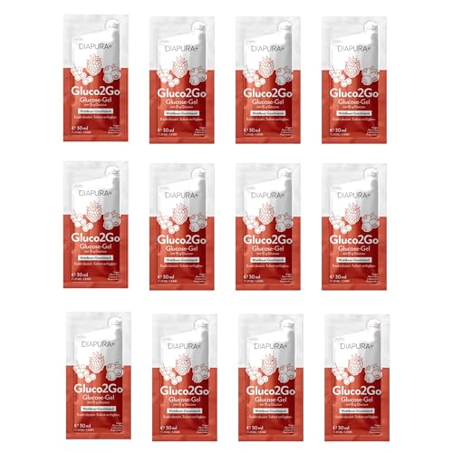 DIAPURA Gluco2Go Glucose Gel 15 g Traubenzucker flüssig bei Unterzuckerung (Hypo) | nach 15-15 Regel | Waldbeere | 12 x 30 ml