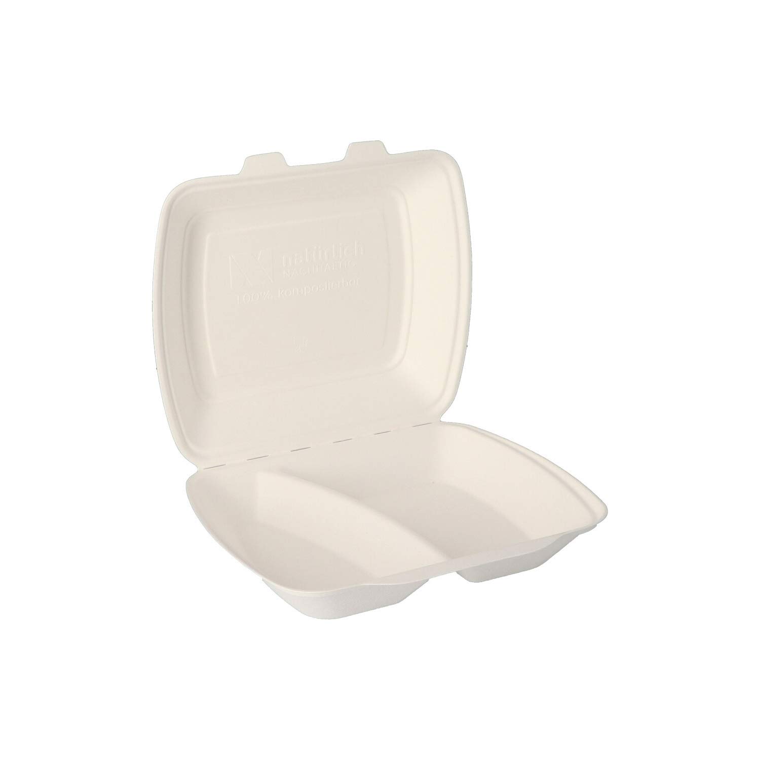 Natürlich 200 Bagasse Menüboxen weiß 240x195x72mm (240x195x72mm 2-geteilt)