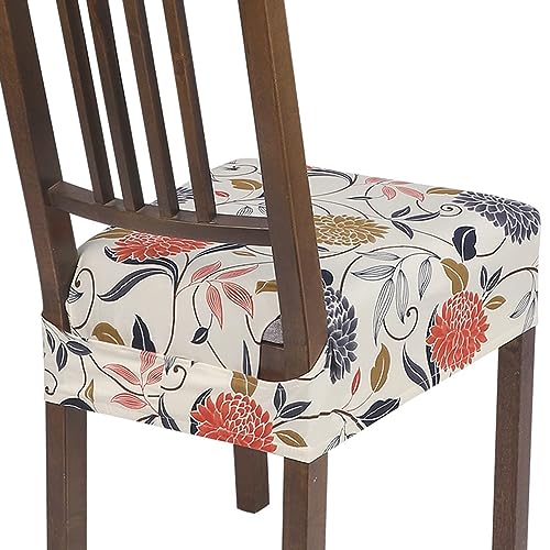 Image of SearchI Dining Chair Seat Covers Set of 8, Rear Covered, Orange Flower