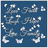 3D Acrylic Mirror Stickers Family Faith Hope Live Love Laugh Wall Stickers, Self-Adhesive DIY Silver...