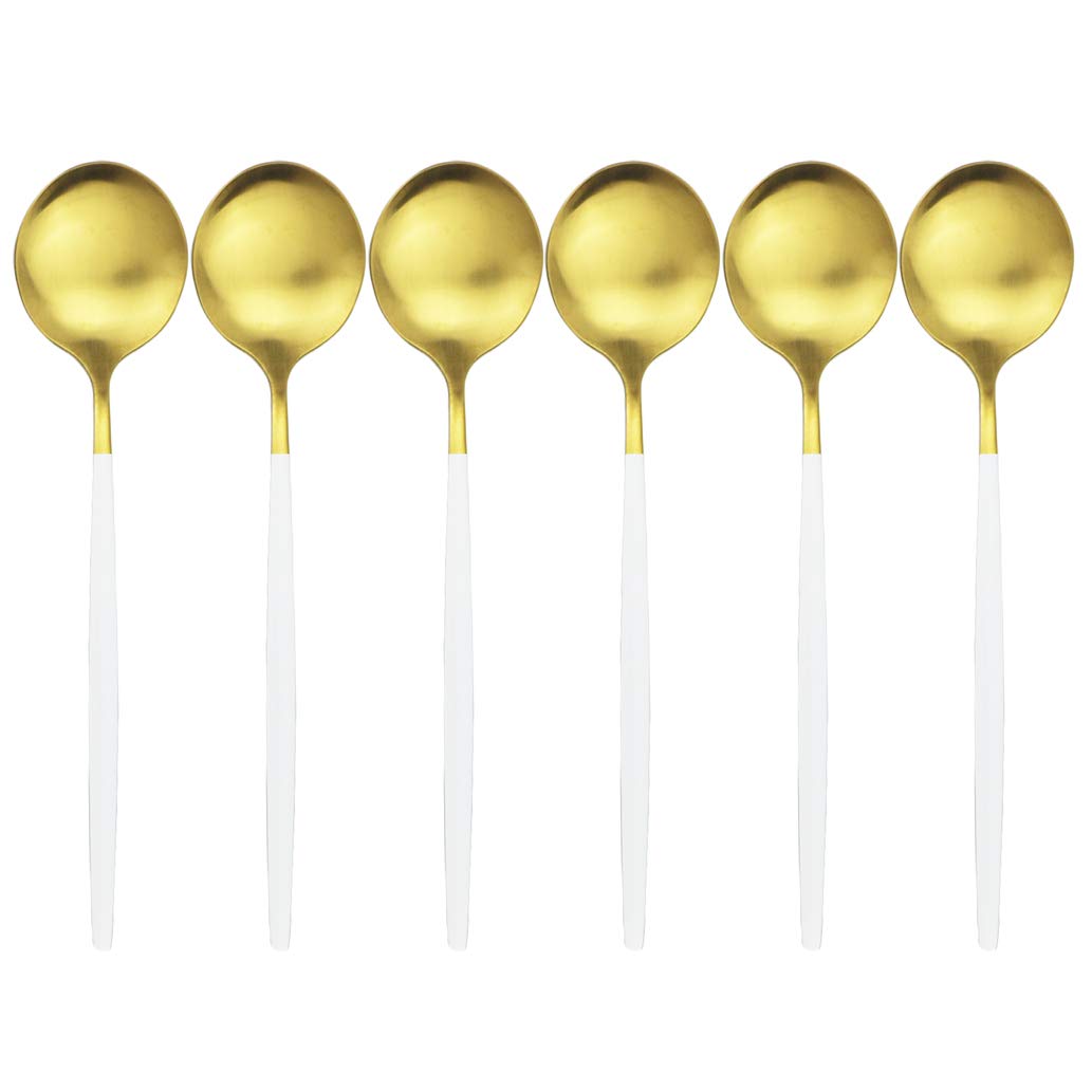 puzhler Matte 6Pcs Gold Dinner Spoons Set Stainless Steel Spoons Soup Spoon Long Handle Dessert Scoop for Rice Porridge Salad Dinnerware (Soup Spoon 8.26