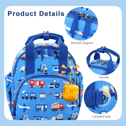 Image of Bluboon Toddler Backpack for Girls Boys 2-4 Cute 12 inch Preschool Kindergarten Backpacks Kids Daycare Bags School Travel (Engineering vehicle - sky blue, Age 2-4 (12 inch H not Fit A4 Folder))