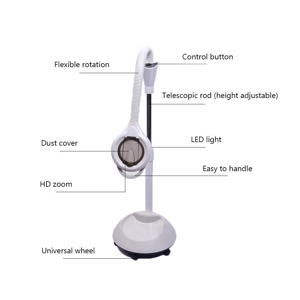 Lupa, lampa LED do tatuażu, lampa kosmetyczna, zimne światło, 18-krotna lupa, lampa podłogowa do tatuażu, brwi, lampa bezcieniowa, możliwość podnoszenia i opuszczania, lupa podł(B