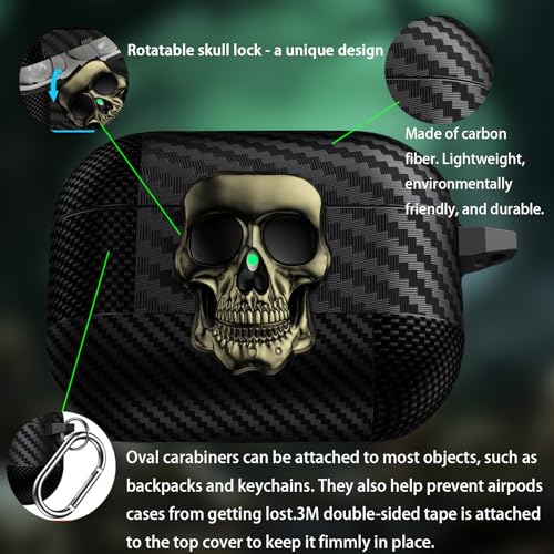 Image of for Hard AirPods Pro 3 Case 2025 | Funny 3D Skull Air Pods Pro 3 Case with Lock | with Keychain | Cool Carbon Fiber Airpods 3 Pro Cases for Man Women(Model A2700 /A2931)(Bronze)
