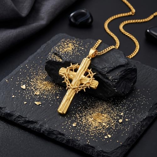 Image of Midari Gold Cross Necklace for Men 18K Gold Cross Pendant Minimalist Faith Necklace Christian Pendant Religious Gift