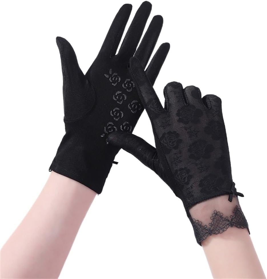 Driving Gloves Women's Ice Silk Breathable Thin Lace Touch Screen Non-slip(D)
