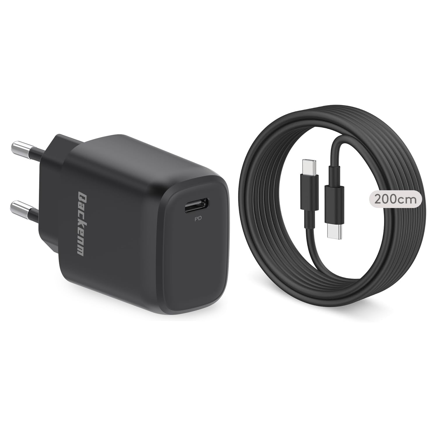 Qackenm 25W USB C Ladegerät mit 2M Ladekabel für Samsung Galaxy S24/S23/S22/S21/S20/S10/S9/S8/A55/A54/A53/A52/A51 A50/A34/A33/A13/A12, USB C Netzteil, Schnellladegerät, Stecker, Ladestecker(Schwarz)