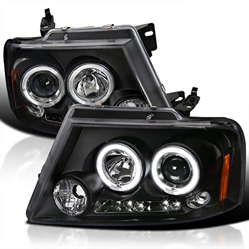 SPEC-D TUNING Dual Halo Projector Headlights Black Compatible with 2004-2008 Ford F150, 2006-2008 Lincoln Mark LT Left + Right Pair Headlamps Assembly