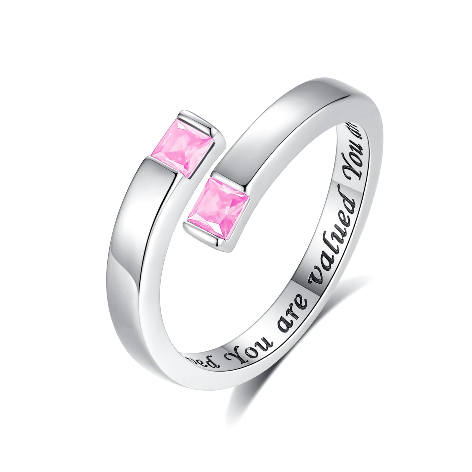 YLT Anillo ajustable de plata de ley 925 para mujer, con piedra natal, circonita cúbica, anillo abierto, regalo para hija y adolescente