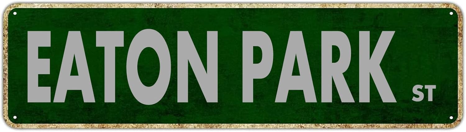 Peiyeety A001 Eaton Park St Vintage Metal Tin Sign, 4X16 Inch Rustic City Themed Wall Decor, Retro Sign For Home, Garage, Waterproof Tin Sign, Durable Wall Art