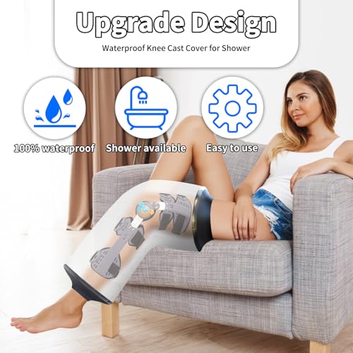 KEEFITT Knee Cast Cover for Shower Large Size KT1186, Waterproof Shower Bandage and Cast Protector for Knee Replacement Surgery, Wound, Burns Watertight Protection Reusable (Large-70cm Long)