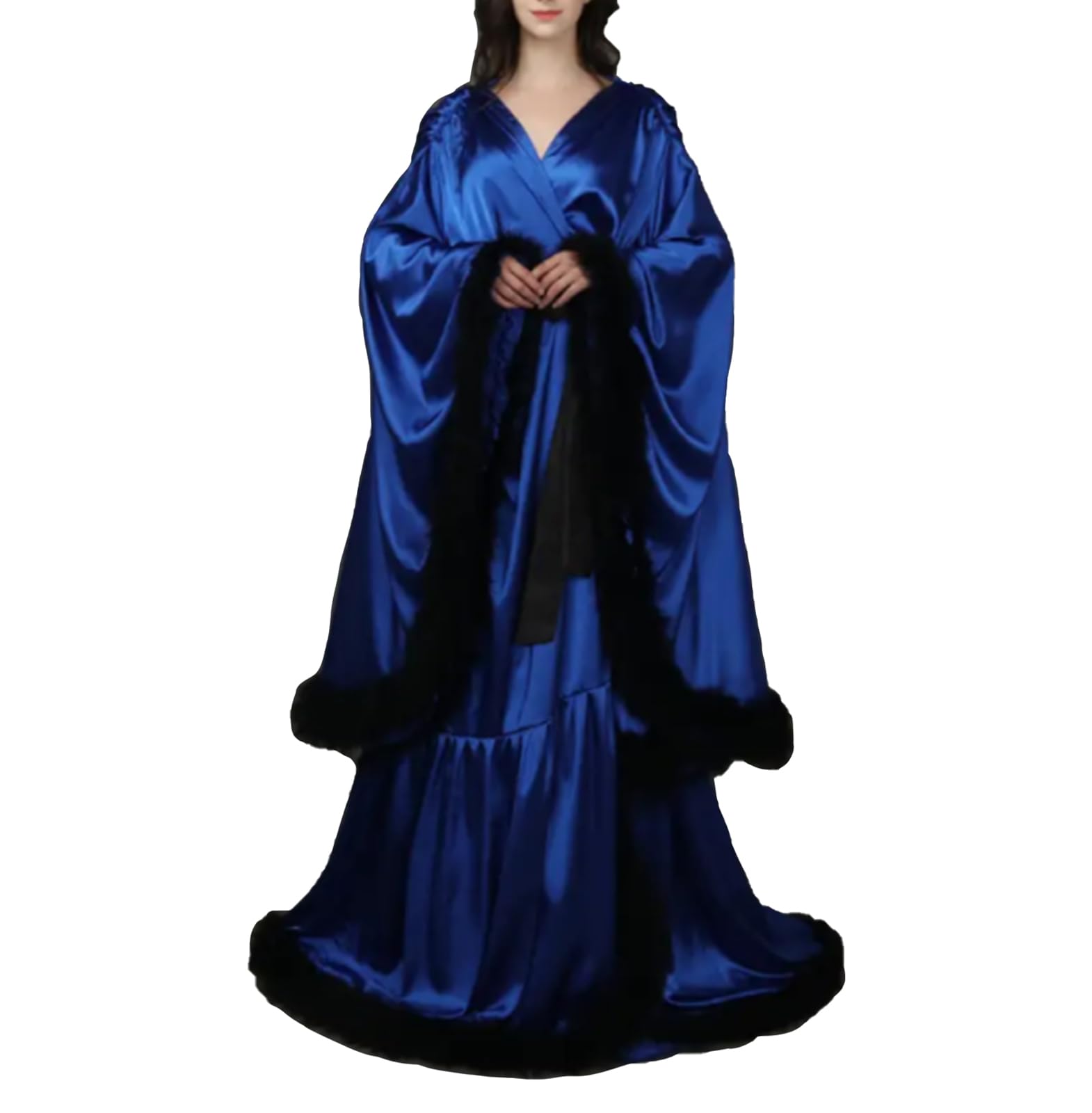 Robe de chambre en satin pour femme, robe de demoiselle d'honneur, pyjama avec bord en fourrure, vêtement de nuit doux et soyeux