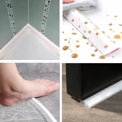 BUERPINKING 3M Schwallschutzleiste Dusche Selbstklebend Wasserstopper Dusche Silicone Wasser Stopper Gummilippe Selbstklebend Duschleiste Boden Protektion für Küchen, Badezimmer (Weiß-1)
