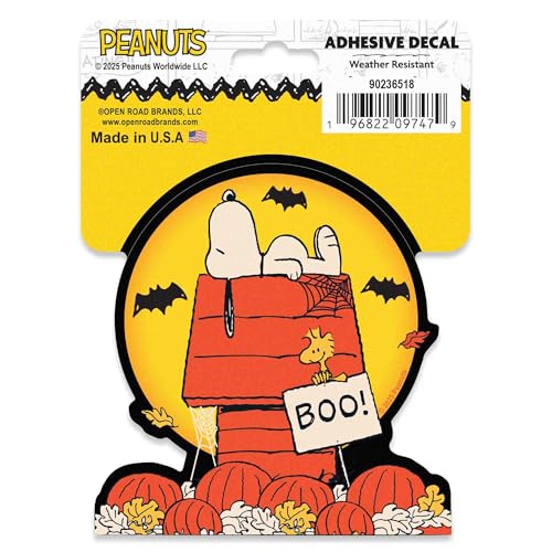 Image of Peanuts Snoopy Haunted House Adhesive Vinyl Decal - Spooky Snoopy Sticker for Halloween Decor