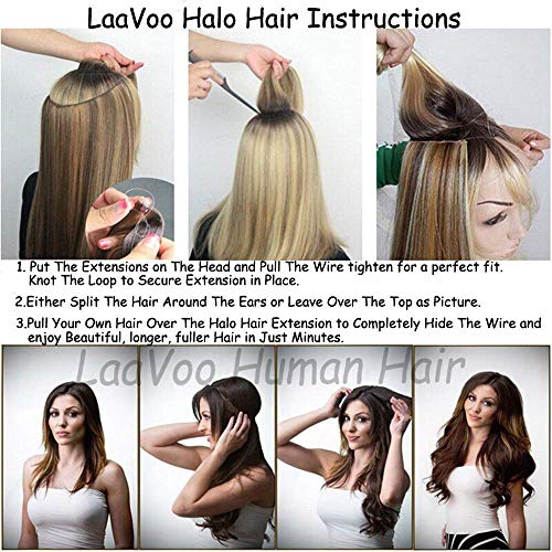 LaaVoo 18\" Invisible Crown Extensions Human Hair Straight Halo Flip on Extensions Highlighted Piano Color Light Golden Brown with Light Blonde Double Weft Hidden Wire 80g 10.5inch Width (#P12/24)