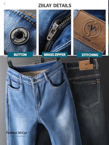 ziilay Verdickte Lammfleece Thermojeans Herren Thermohose Schneehose Teddyfleece gefütterte Winterhose Stretch 8316hSXBL36W32L