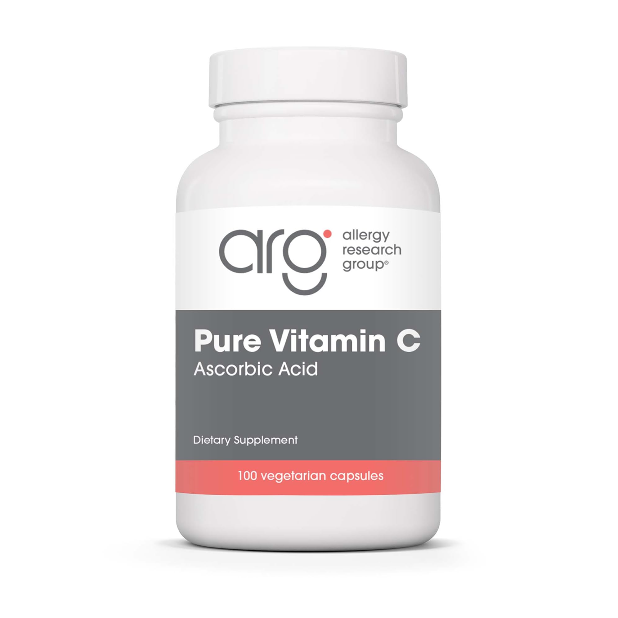 Allergy Research Group Pure Vitamin C Supplement - Ascorbic Acid, 1000mg Organic Vitamin C, High Potency, Unbuffered, Mild Acidity, Vegetarian Capsules - 100 Count