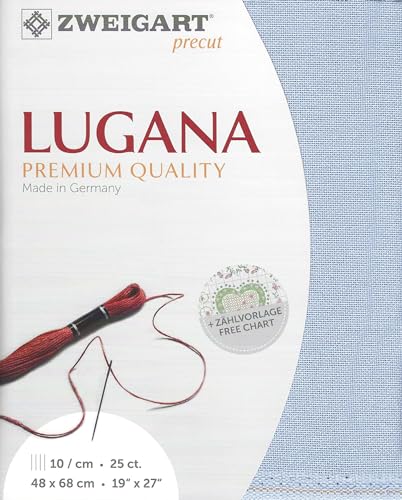 Image of Wizardi Lugana 25 Count Light Blue 3835 /501. Needlework Canvas, Cross-Stitch Fabric, Embroidery Cloth, Needlepoint Canvas. 52% Cotton and 48% Viscose. Precut Zweigart