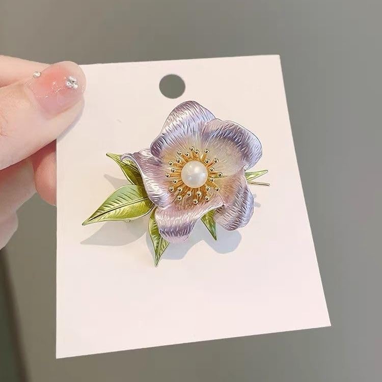 Image of Elegant Floral Brooch Pins for Women, Sweater Shawl Silk Cardigan Lapel Pins, Cardigan Jewelry Suit Shirt Accessory with Crystal CZ Flowers Brooches Pins for Women