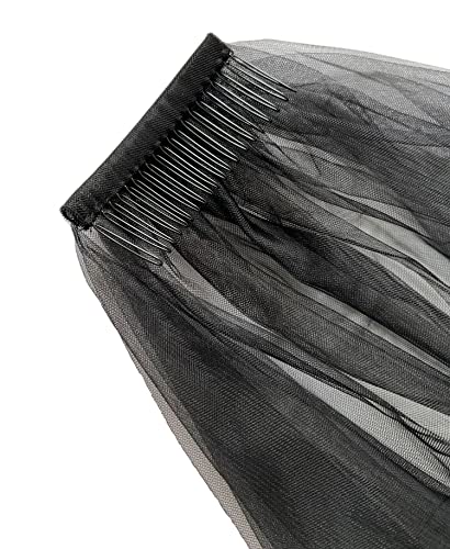 Pamor Black Lace Veil Creative Mantilla Cathedral Tulle Sheer Wedding Halloween Veil For Bride With Comb #TOP6