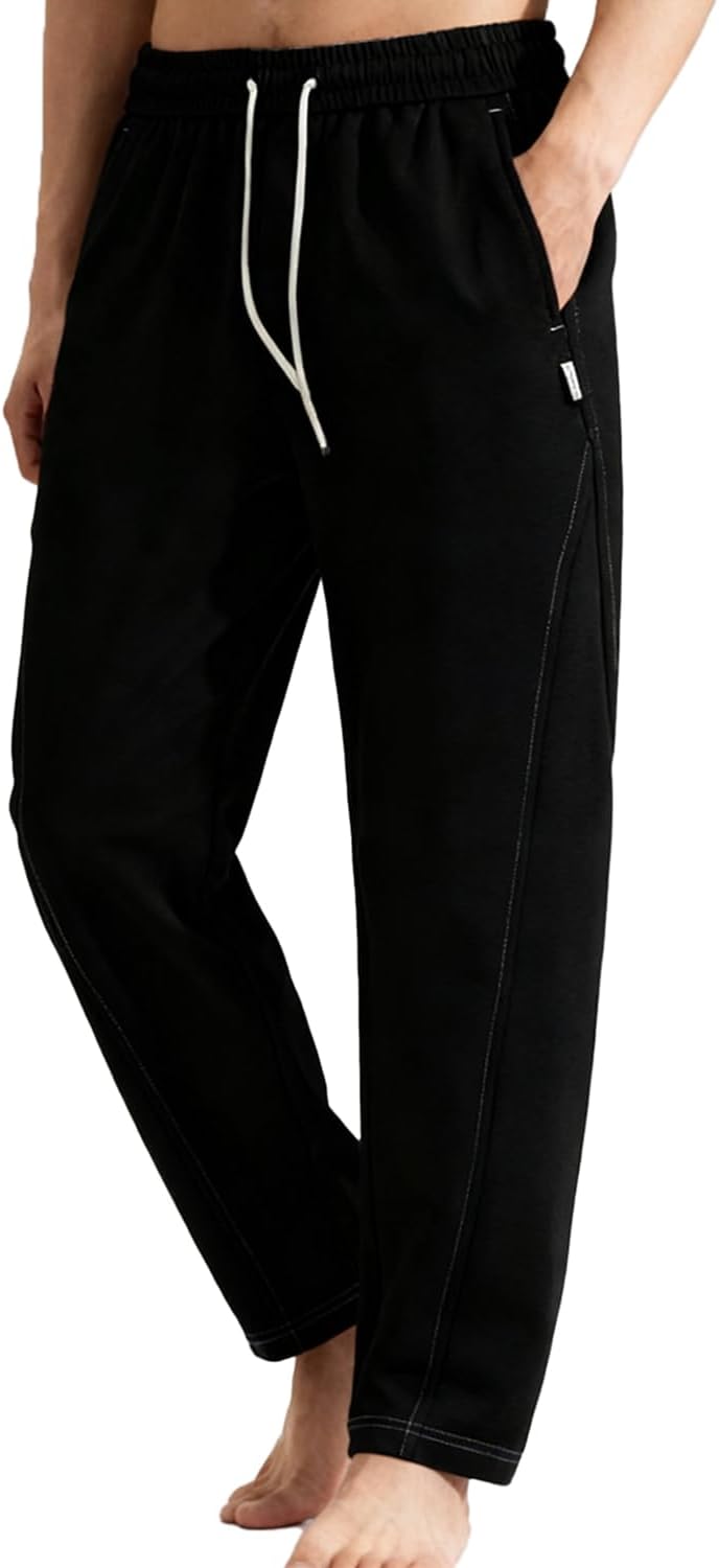 Men's Cotton Yoga Pants Athletic Casual Lounge Open Bottom Straight Leg Loose Pants with Pockets - Image 5