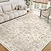WondRg 5x7 Washable Neutral Area Rug Beige Vintage Living Room Bedroom Carpet Non-Slip Soft Low Pile Floral Indoor Throw Rug for Dining Room Entryway Office