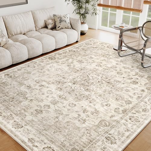 Vintage Beige Waschbarer Teppich Wohnzimmer 160x230cm Retro Rugs for Living Room Weich rutschfest Groß Tepich Kurzflor Schlafzimmer Carpet Living Room Bedroom Esszimmer Teppiche Büro