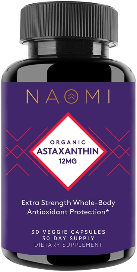 NAOMI Organic Astaxanthin Triple Strength 12 mg Joint, Eye, Skin, and Brain Supplement for Immune Support, Sports Nutrition and Muscle Recovery Nutritional Supplements - 30 Veggie Capsules, Non-GMO